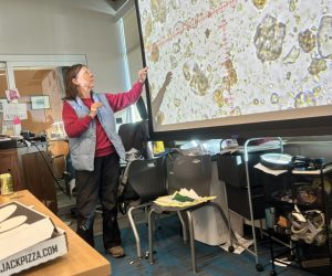 Christine gives a presentation to a local high school.